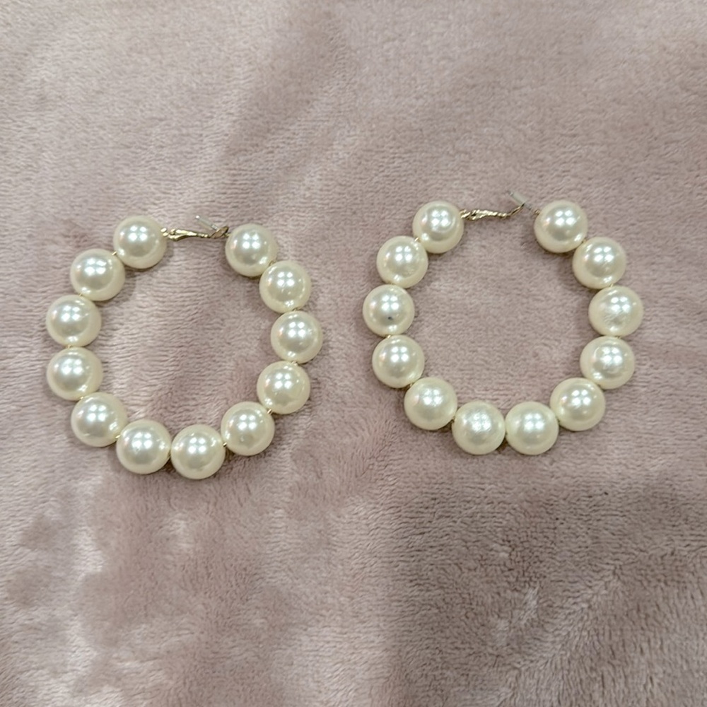 2.5” diameter hoop faux pearl earrings